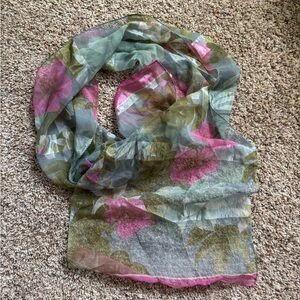 Floral Sheer Scarf - Pink and Green